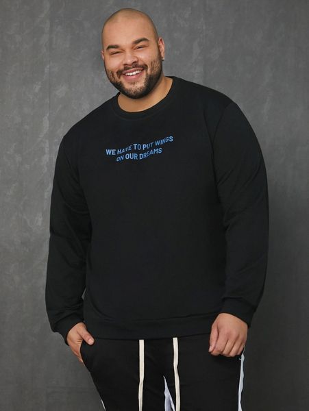 

extended sizes men wings and slogan graphic sweatshirt m2ek#, Black