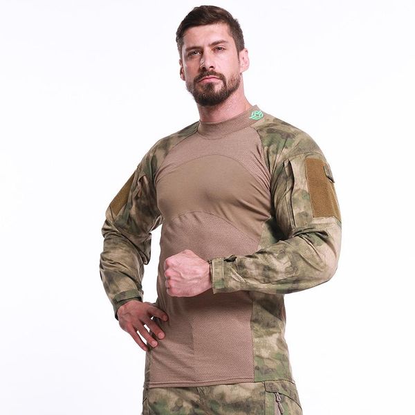 

mens combat shirts hunting camouflage army outdoor tactical clothing military uniform long sleeve camping hiking shirt men's jackets, Black;brown