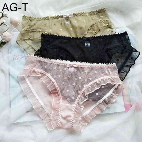 

sweet dot embroidered bow lace panties hollow out underwear women erotic transparent briefs female lingerie student, Black;pink