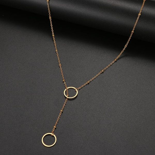 

pendant necklaces stainless steel dainty disc layered circle necklace bar real gold plated for women jewelry, Silver