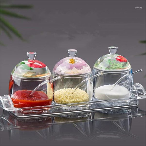 

spice jar set flower randomly seasoning bottles glass kitchen organizer storage & jars