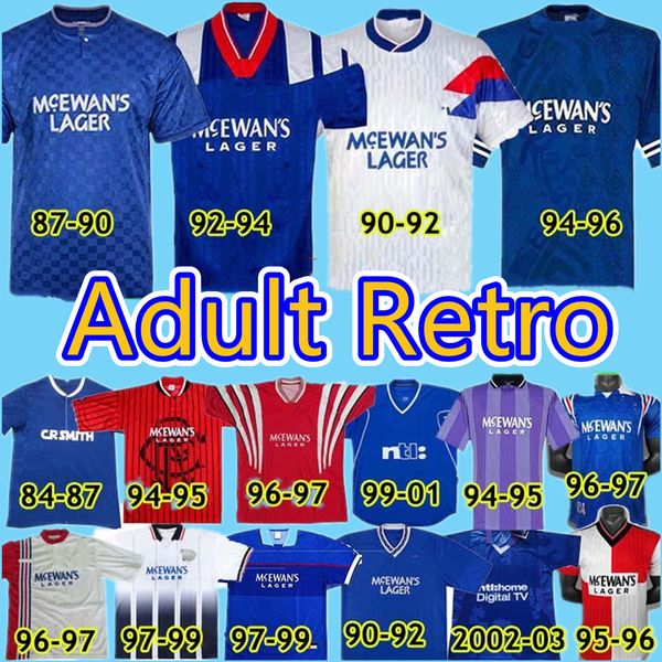 

gascoigne glasgow rangers retro soccer jersey 1984 87 90 92 93 94 95 96 97 99 2001 02 03 home blue away third vintage classic football shirt, Black;yellow