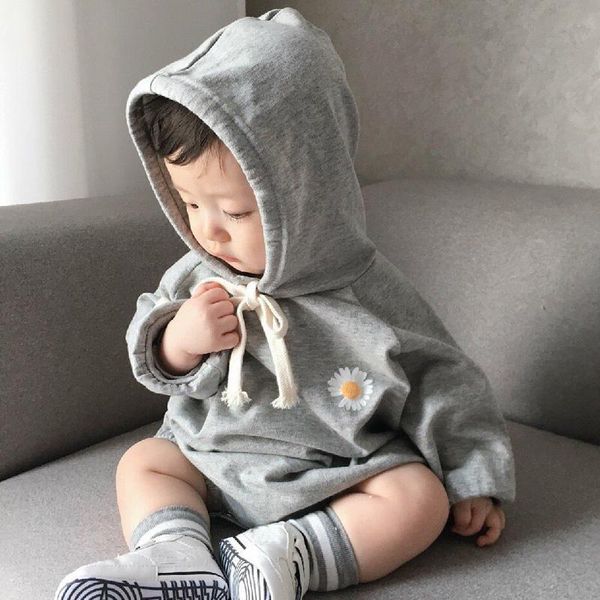 

korean style baby clothing cute little daisies bodysuit casual hooded infant girls boys outfit qz034 rompers, Blue