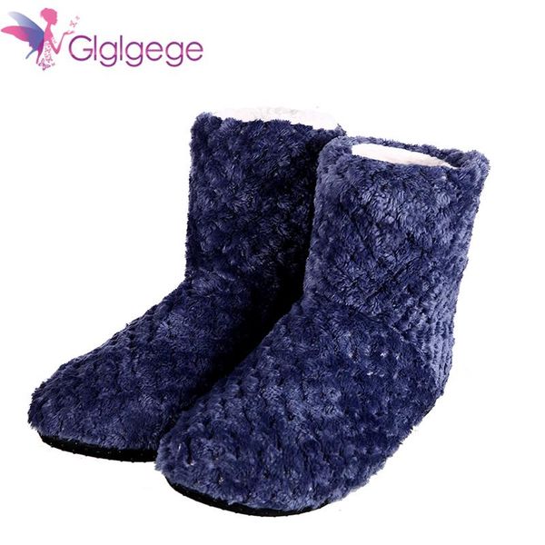 

slippers glglgege winter warm plaid shoes skid soft bottom indoor home plush boots for women floors, Black