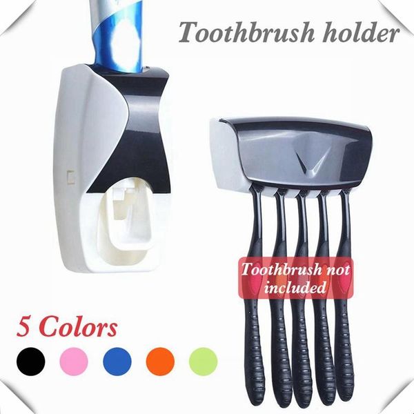 

fashion automatic toothpaste dispenser toothbrush holder bathroom products wall mount rack bath set squeezers accessory