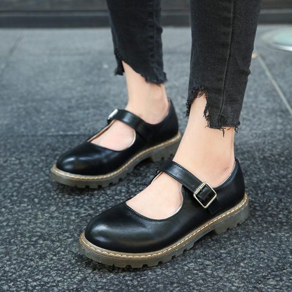 

uniform student lolita shoes buckle mary janes patent leather shallow woman girls size 34-40 zapatos mujer 2021 dress, Black