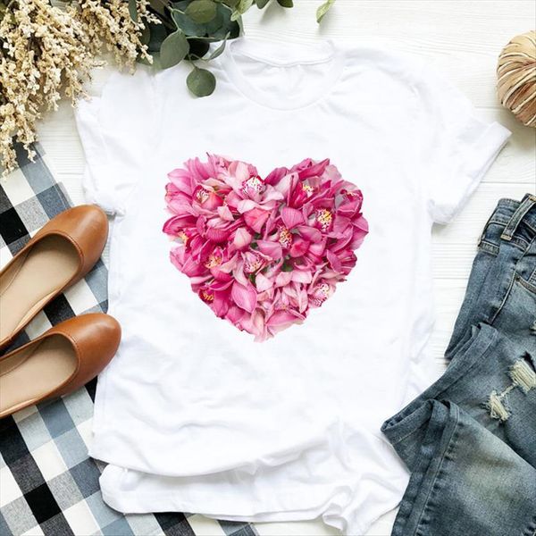 

floral flower elegant girl fashion womens print tee clothes female graphic, White
