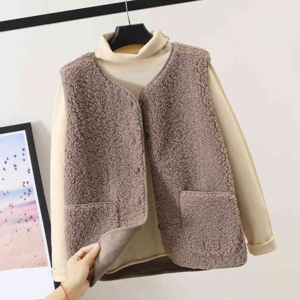

lamb plush vest womens clothes 2021 winter short korean version of the fur loose waistcoat vest women vest jacket, Black;white