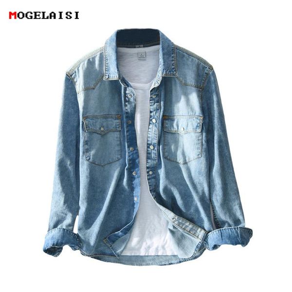 

men's casual shirts safari style slim retro jeans blue shirt for man denim pockets male chemise homme camisa masculina -3xl 360, White;black