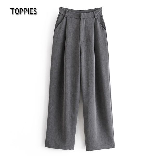 

ies gray suit pants women high waist straight pants female casual loose trousers streetwear 210412, Black;white
