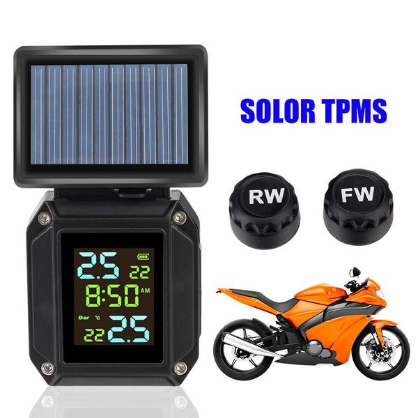 

lcd display tire pressure monitoring system 2 external sensors motorcycle tpms tyre temperature alarm solor usb charge