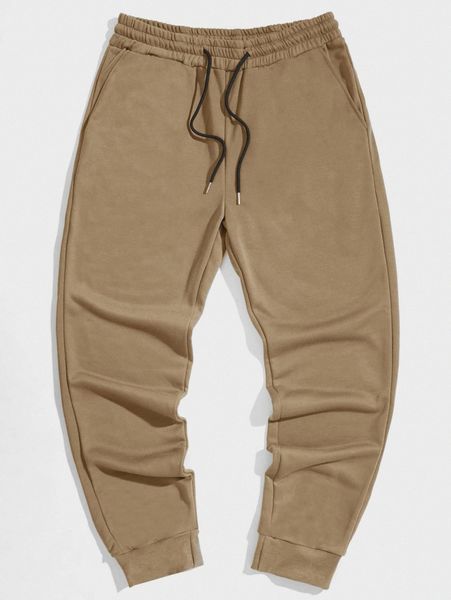 

men solid drawstring waist sweatpants 99hr#, Black