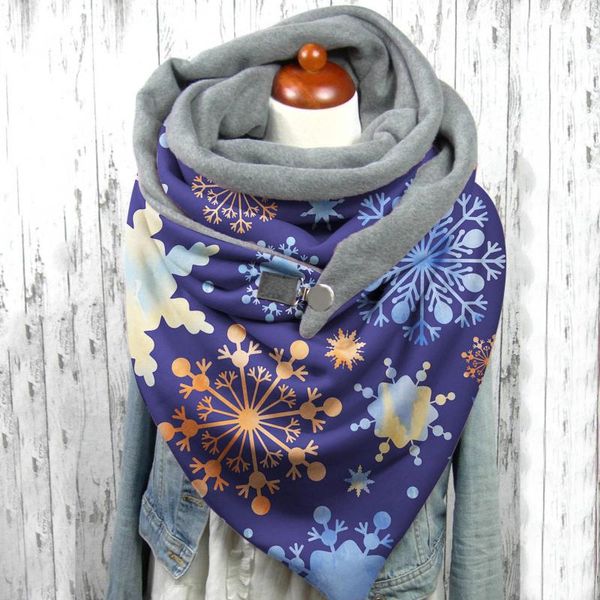 

designer women fashion christmas snowflake printing scarf button soft wrap casual warm scarves shawls 2021 femme, Blue;gray
