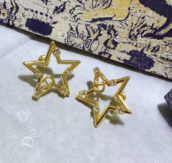 

aaa designer jewelry 2021 new fashion hanfan hollow five pointed star earrings high version brass material, Golden