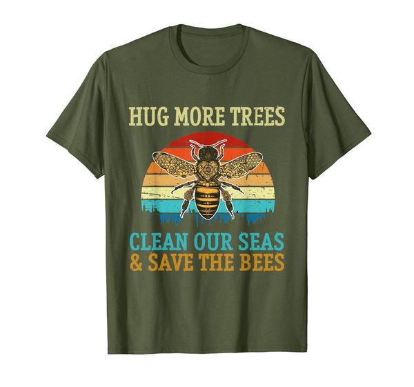 

hug more trees clean our seas save the bees environment t-shirt, White;black
