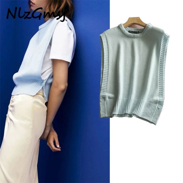 

women knitted pullover vest summer lady sleeveless sweaters girls cute side buttons loose jumpers 04 210628, White;black
