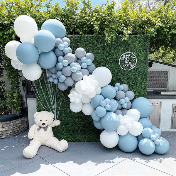 145 Pz Macaron Blu Bianco Foschia Grigio Palloncini Ghirlanda Arco Kit Decorazione di Nozze Baby Shower Festa di Compleanno Decor Rifornimenti del Partito 211216