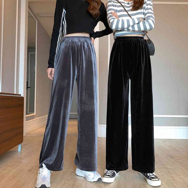 

lucyever loose elastic waist pants womens autumn fashion oversize 5xl velour wide leg pant gray pockets high trousers female 210521, Black;white