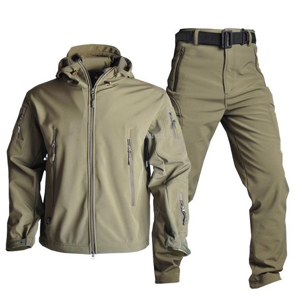 

hunting sets windproof military jacket + pants army paintball camouflage softshell clothes waterproof tactical cargo pant suit, Camo