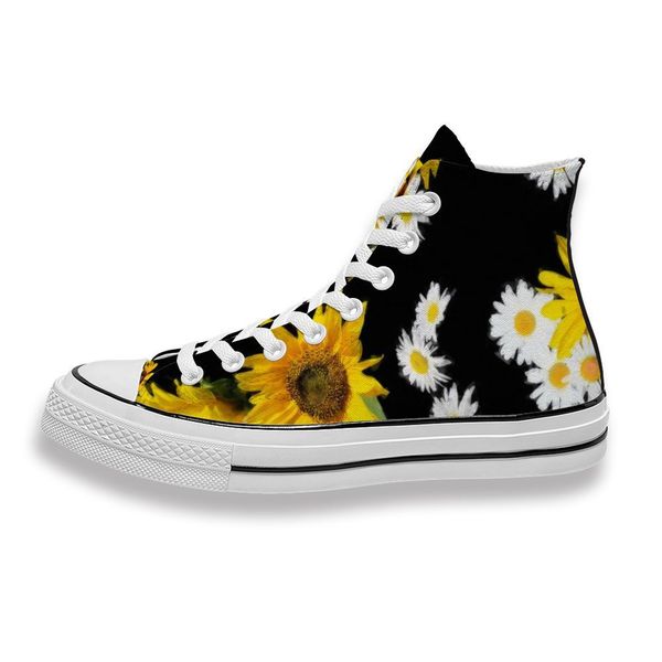 

custom printed white daisy and sunflower sneakers high mens womens running shoes skateboard diy trainers canvas casual shoe
