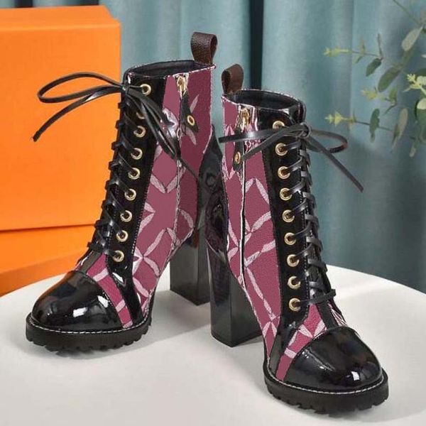 

high heeled designer boots autumn winter coarse heel women shoes desert boot real leather zipper lace up fashion lady heels large brown boot, Black