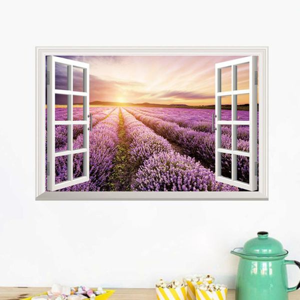 

wallpapers fake window household background sticker sunrise home wall decals living room wallpaper