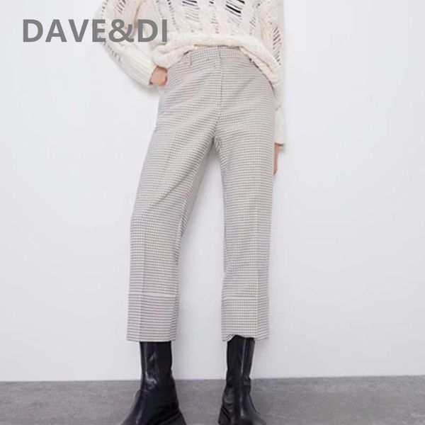 

women's pants & capris dave&di england vintage plaid high waist straight regular suit ankle women pantalones mujer pantalon femme trous, Black;white