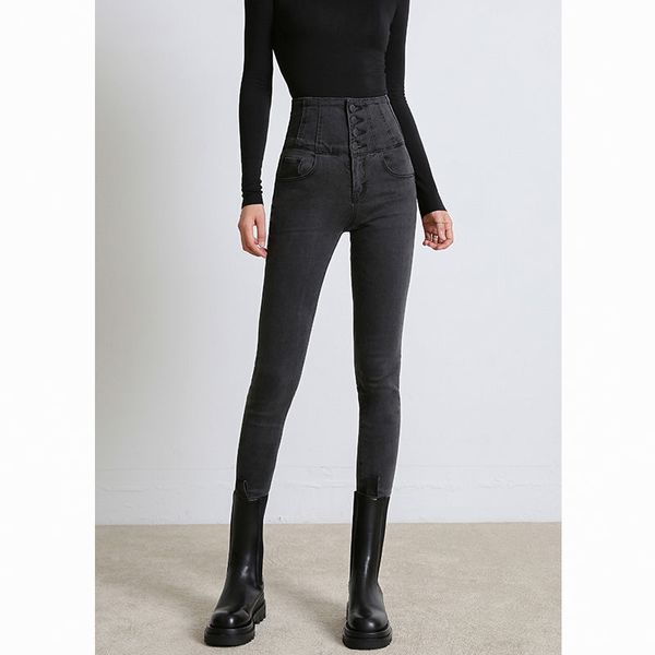 

streetwear high thick denim female pants plus size drawing pencil mother thin waist veet jeans, Blue