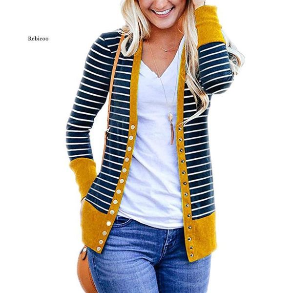 

women's jackets striped baisc jacket coats autumn long sleeve single breasted button patchwork stripe slim streetwear cardigans 73ix, Black;brown