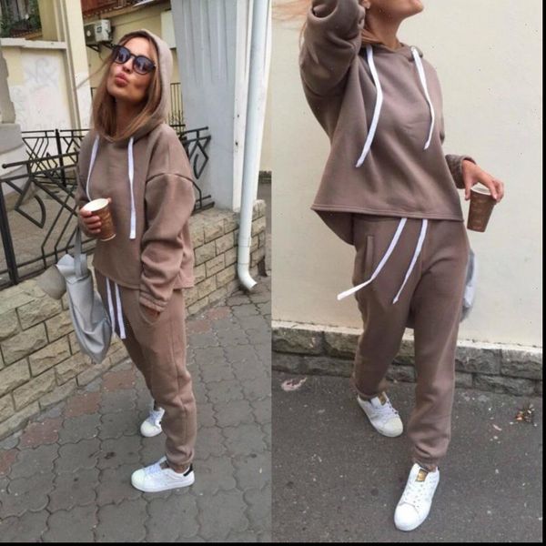 

fashion tracksuit long sleeve women tracksuits thicken hooded sweatshirts 2 piece set casual sport suit ca6983, Gray