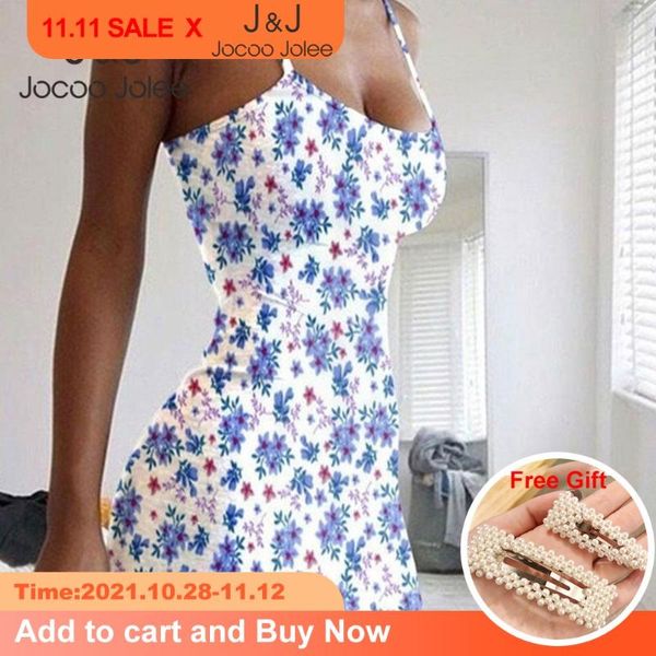 

casual dresses jocoo jolee boho floral print mini dress women strap slim bodycon a line summer party beach sundress 2021, Black;gray