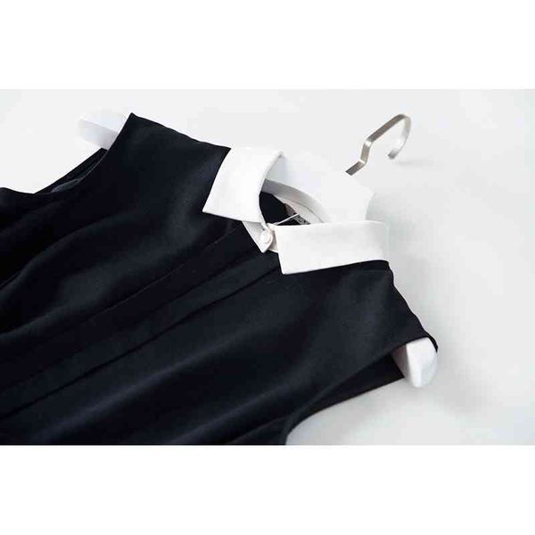 

silk office lady and cotton peter pan collar tank dress sleeveless straight solid women designers dresses high fashion 210508, Black;gray