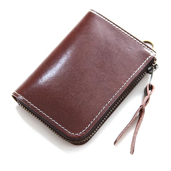 

wallets men vintage geniune leather short wallet handmade vegetable tanned zipper purse luxury coin pocket card holder, Red;black