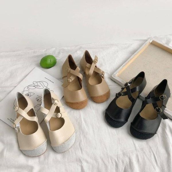 

sandals mori girl literary retro round head low heel comfortable soft bottom versatile casual fashion color matching simple pedal, Black