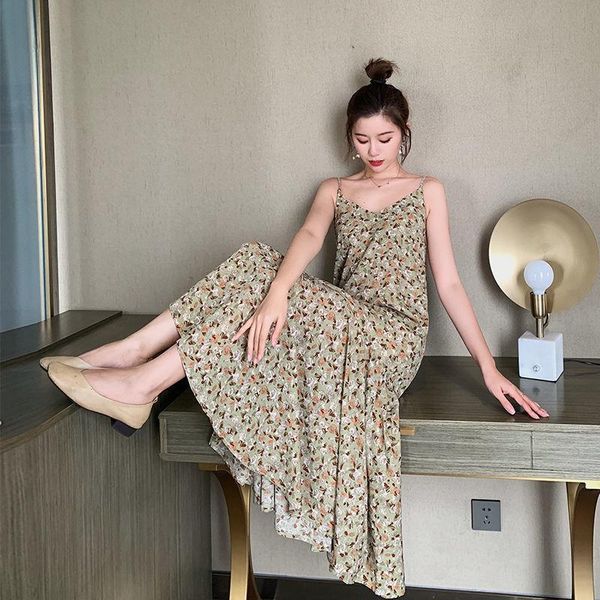 

floral suspender dress: fairies in spring and summer of 2021 casual dresses, Black;gray