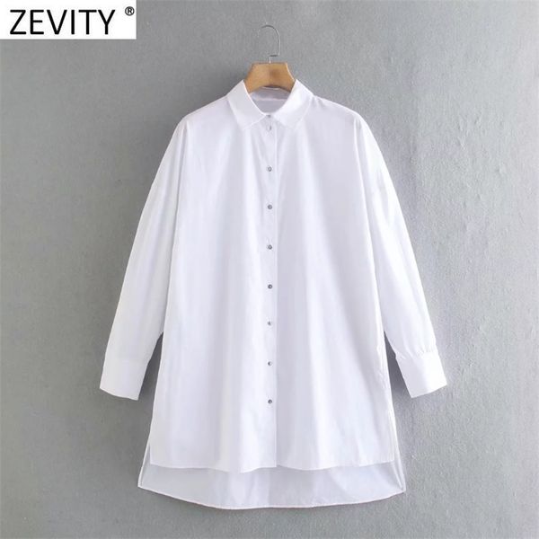 

women simply breasted white poplin shirts office lady side split hem irregular blouse roupas chic chemise ls9108 210416, White;black