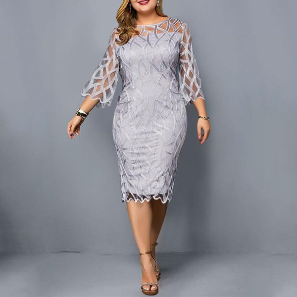 

casual dresses 6xl plus size dress transparent floral printed lace patchwork elegant women white rose blackt pencil 2021, Black;gray