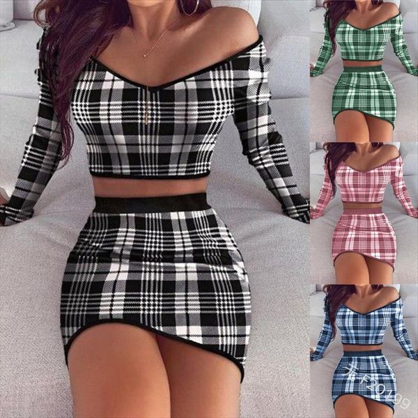 

wepbel long sleeve blouse plaid womens tracksuits skirt set summer plus size printing sets 2 piece suit outfits mini, Gray