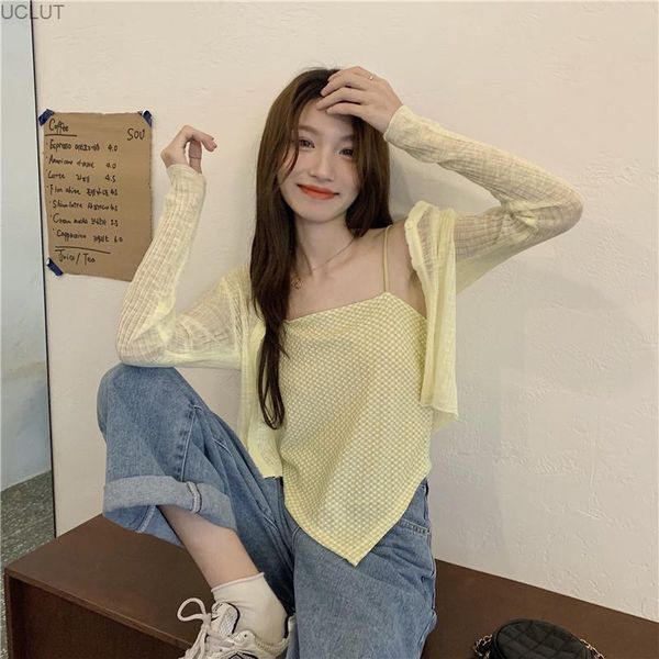 

women's blouses & shirts plaid irregular knitted suspender waistcoat for women with summer 2021 loose and thin top, White