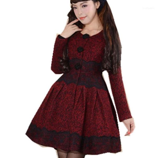 

women's wool & blends plus size 3xllace patchwork jacket single breasted overcoat o-neck autumn winter skirt slim woolen coat1, Black