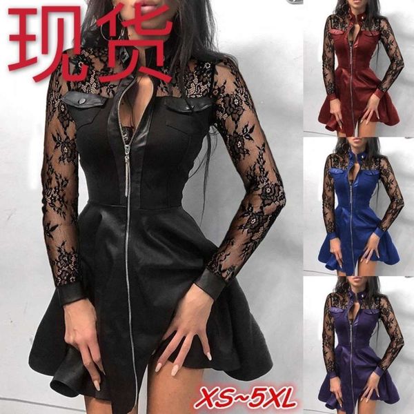 

fashion large lace patchwork zipper design style knee length top, White;black