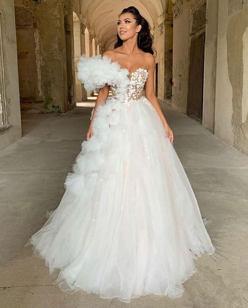 Taglie forme arabe aso ebi eleganti una linea abito da sposa a spiaggia innamorata tulle elegante abiti da sposa sexy abiti ZJ