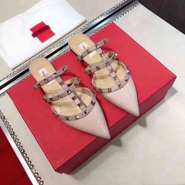 

herme women's slippers [higher version]warren rivet 2022 pointed bottomed baotou sandals patent leather flat heel semi slippers, Black