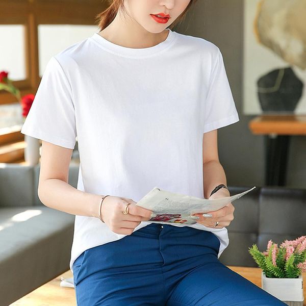 

women's t-shirt summer solid color short sleeve t-shirts casual, White