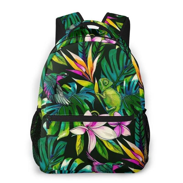 

backpack mountaineering tropical humming bird lizard and flowers shoulder bags backpacks