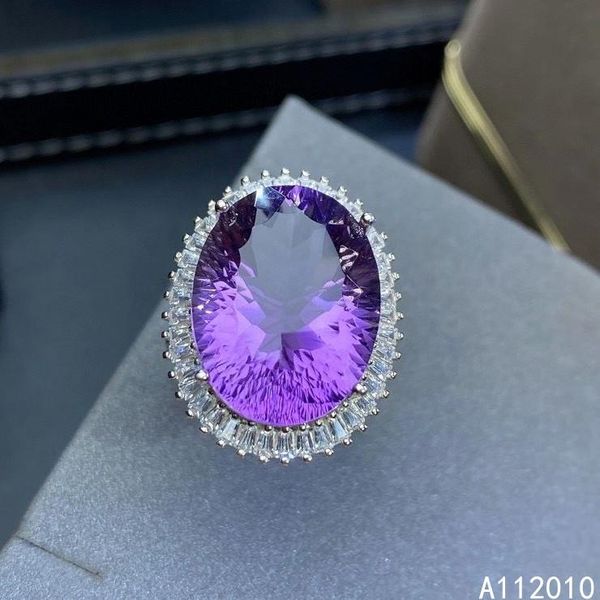 

fine jewelry 925 sterling silver inlaid natural amethyst gemstone exquisite female adjustable ring support test cluster rings, Golden;silver