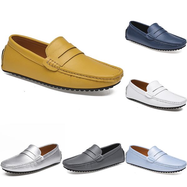 Couro Ervilhas Masculinas Casuais Sapatos de Condução Macio Moda Moda Negra Negra Branco Azul Prata Amarelo Calçado Cinzento All-Match Lazy Cross-border 38-46 Color70