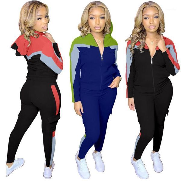 

vestidos spring autumn women set 2 piece outfits tracksuits stitching pocket jacket and pant casual clothing jogging femme women's, Gray
