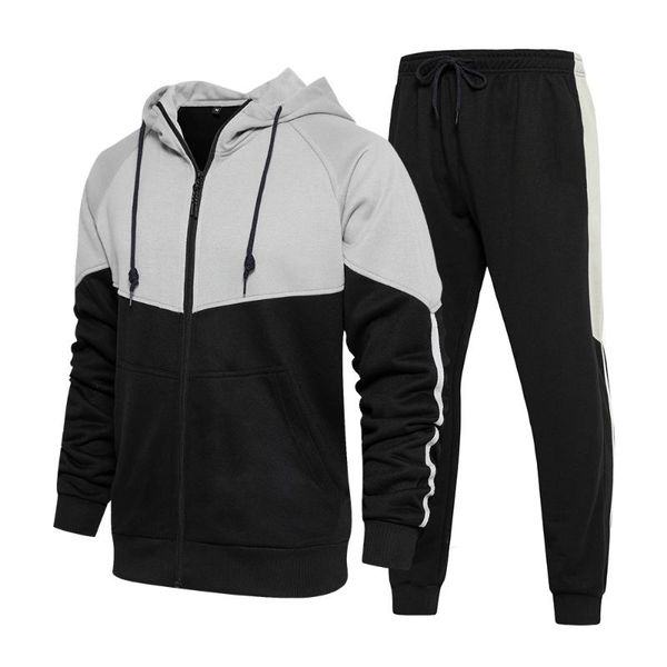 

men's tracksuits 2021 spring and autumn men set clothes outfit two-piece zipper sportwear tracksuit hooded fashion casual outdoor sport, Gray