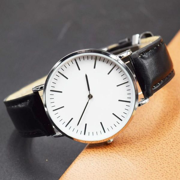 

classic minimalist no logo men watch dial pu leather band simpler black clock watches quartz movement geneva wristwatches, Slivery;brown